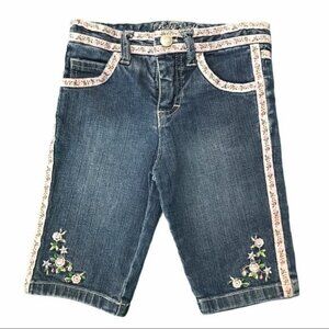 Baby Guess Pink Floral Ribbon & Embroidery Blue Jean Capris - 18M